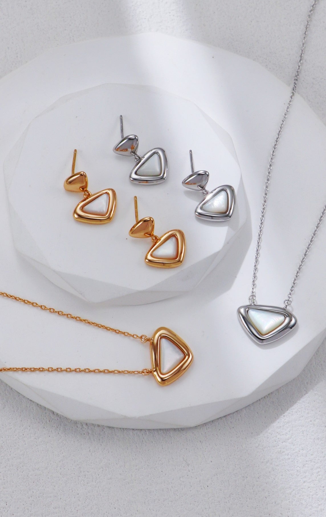 Triangle Mother of Pearl Earrings and Necklace Set