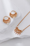 Fan-Shaped Pearl Pendant Earrings and Necklace Set
