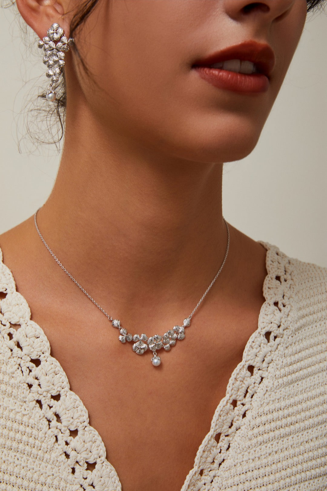 Floral Earrings and Necklace Set