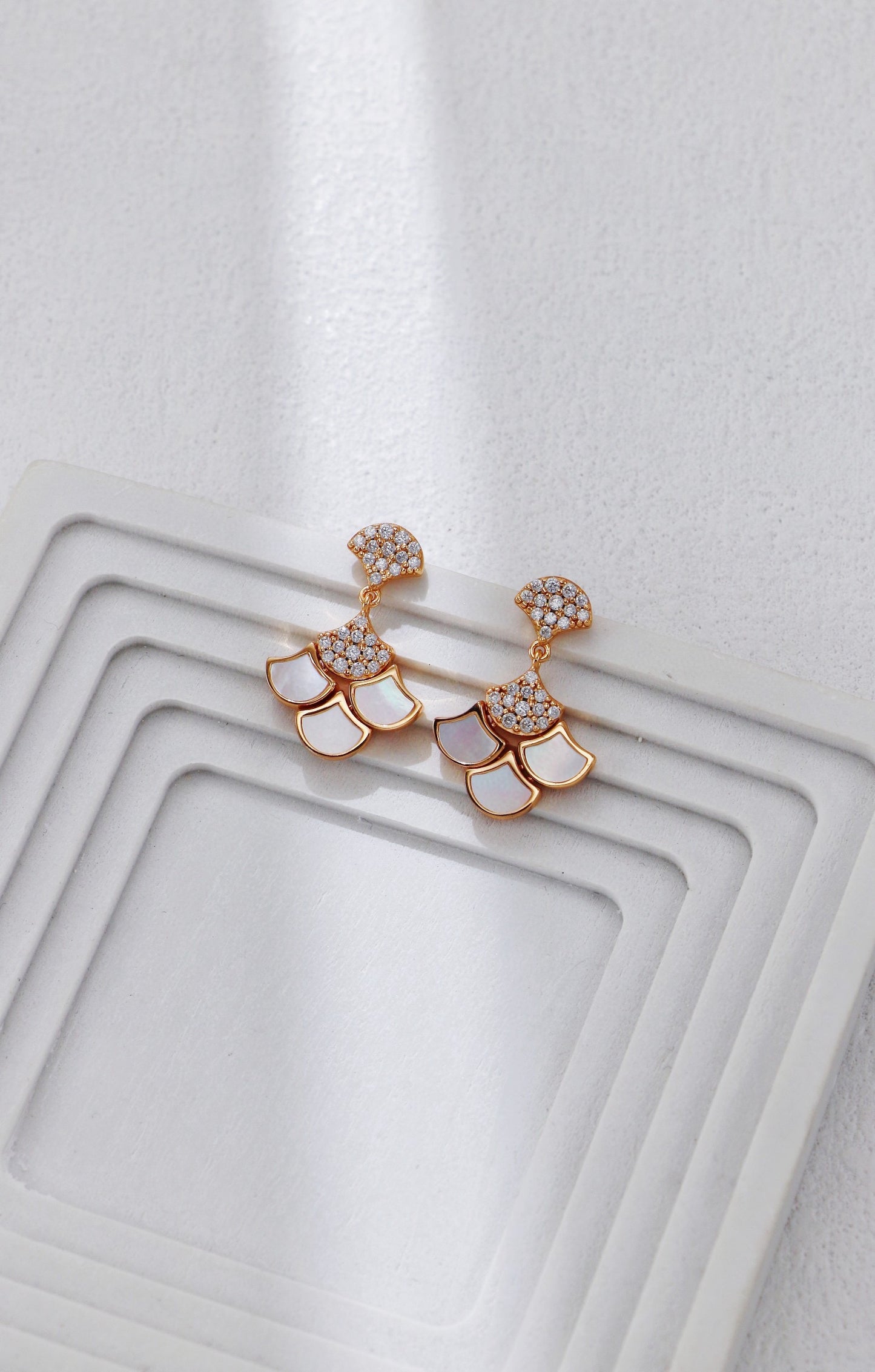 Mother of Pearl Zircon Layered Earrings and Necklace Set