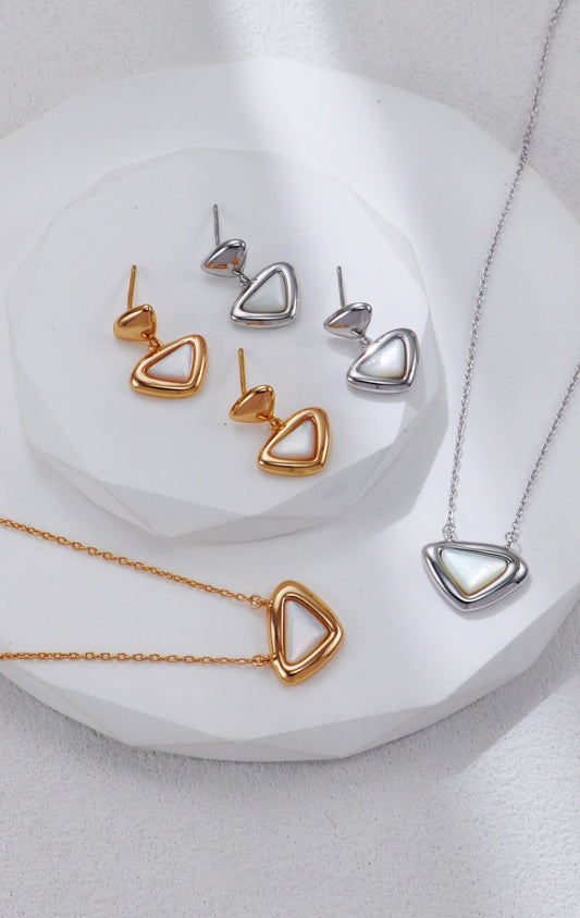 Triangle Mother of Pearl Earrings and Necklace Set