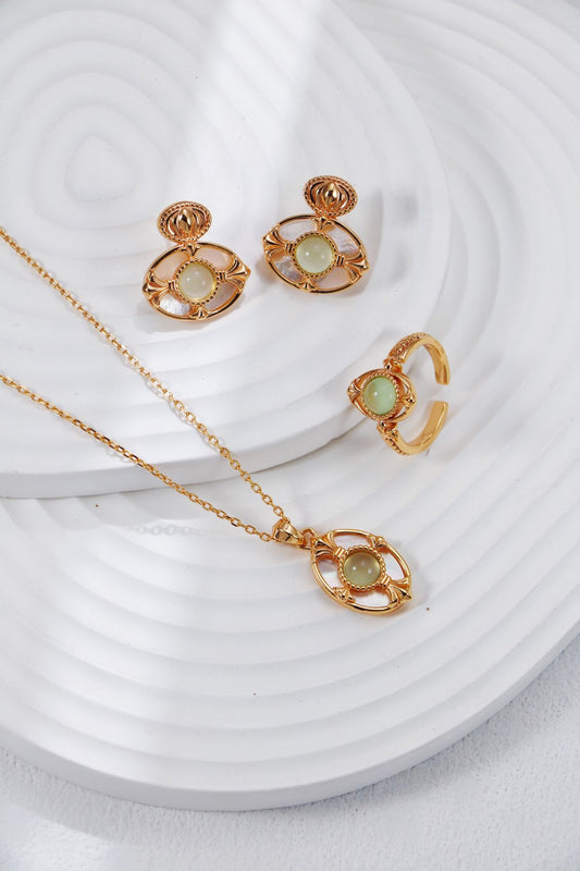Grape Chalcedony Jewelry Set Necklace Earrings Ring Handmade Gemstone Gift