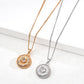 Two necklaces with circular pendants on a white background